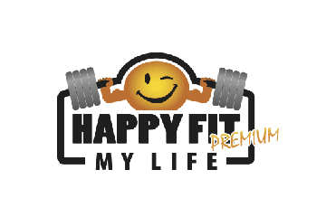 vidahelp Servicepartner HappyFit, gelber Smiley, der beim Gewichtheben zwinkert